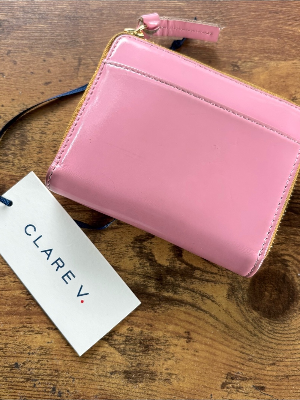 Clare V Petit Zip Wallet in Peony Leather Zip Wallet with Exterior Pocket